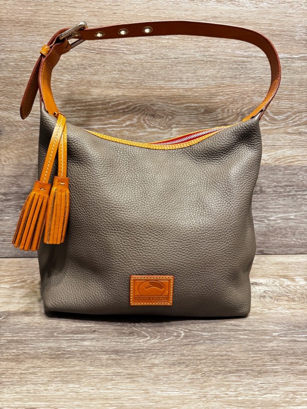 Dooney & Bourke Patterson Pebbled Leather Paige Sac Shoulder Bag Gray